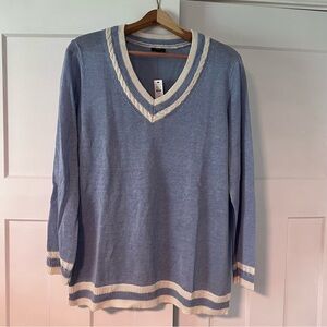 Talbots Light Blue and Cream V-Neck Linen Sweater, Size 1X